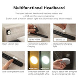 EMOOR Wood Slatted Bed Frame with Storage Drawers HEIM Twin (Stone-Gray), Headboard Outlets USB Port LED Motion-Sensor Light for Japanese Futon Mattress EMOOR