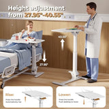 JOY worker Foldable Overbed Bedside Table, 180° Tiltable Mobile Standing Desk with Wheels, 31.5" Pneumatic Height Adjustable Rolling Laptop Desk for Home & Hospital Use, Easy Storage, White JOY worker