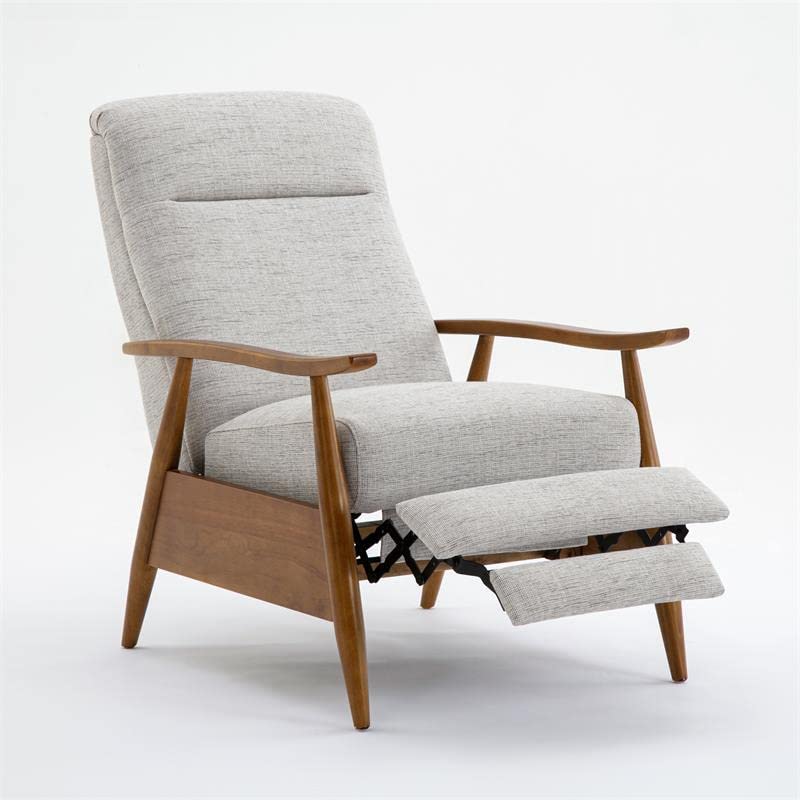 Comfort Pointe Terni Wood Arm Push Back Recliner in Sea Oat Beige Performance Fabric Comfort Pointe