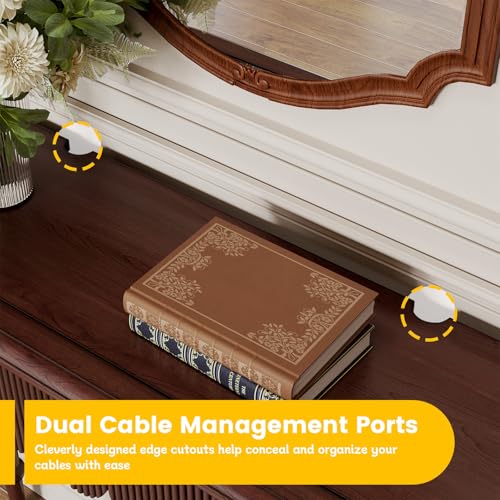Etelifrank Solid Wood Console Table with Drawer – Dark Walnut Entryway Table with Scalloped Edge and Straight Legs, Narrow Accent Sofa Table for Living Room or Hallway(Dark Walnut) Etelifrank