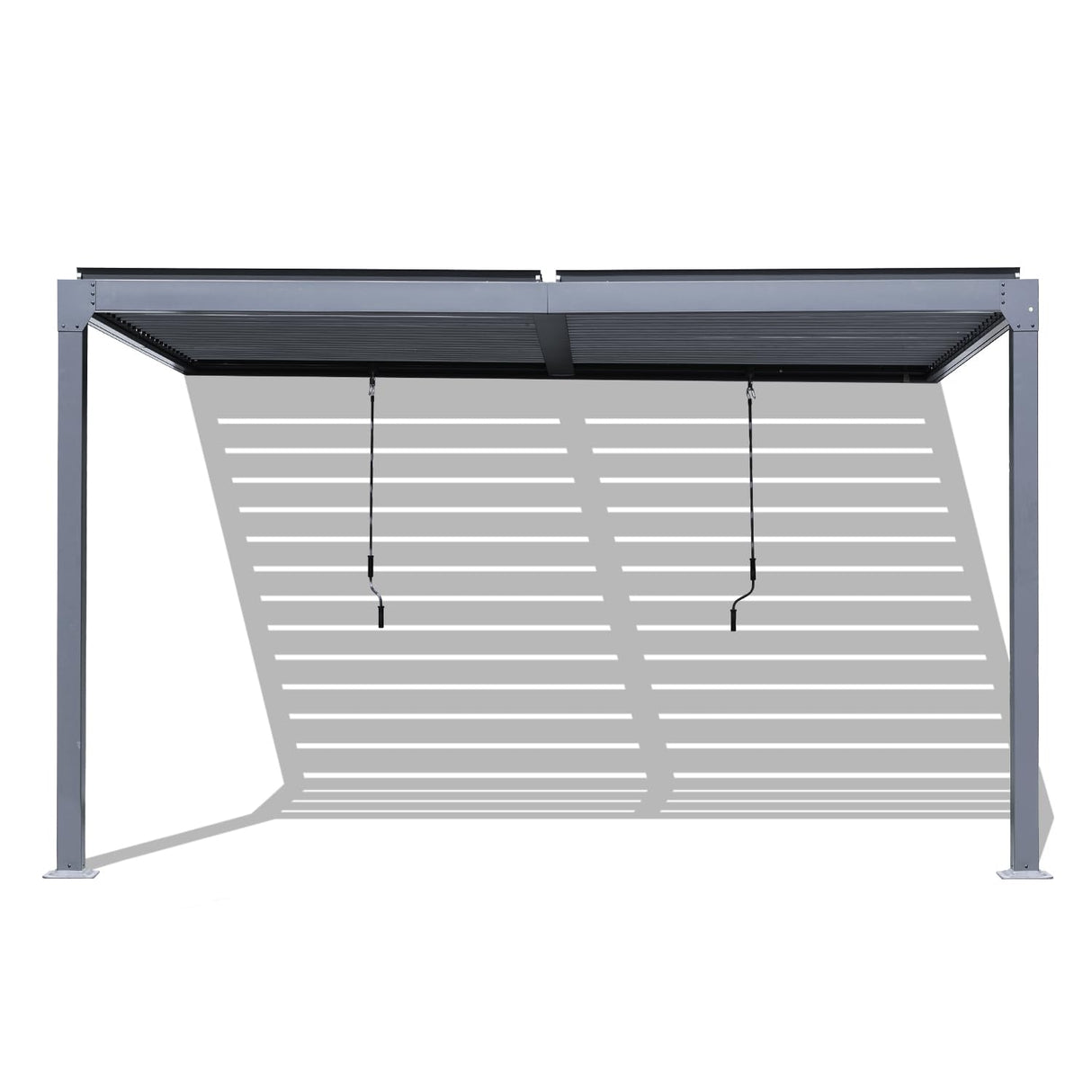 BPS 13 x 10 ft. Outdoor Aluminum Wall Mounted Louvered Pergola Waterproof Gazebo Sun Shade Shelter with 2 Adjustable Rainproof Panels for Patio, Garden, Backyard Lawn & Garden - Dark Gray BPS