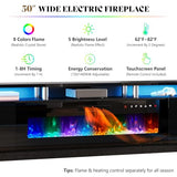 AMERLIFE 90" High Gloss 2 Tier TV Stand with 50" Electric Fireplace, Modern Luxury Large Entertainment Center/w LED Lights, Media Console Table Storage Cabinet for TVs Up to 100", Living Room, Black AMERLIFE