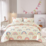 Btargot Lightweight Soft 3 Piece Rainbow Comforter Set with 2 Pillow Covers, Cartoon Love Hearts Flowers and Grass Bedding Set for Girls Boys Kids, Queen Multi-Color Btargot