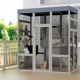 70" Large Outdoor Catio Cat Enclosure, Wood Cat Patio with Waterproof UV-Resistant Roof, Cats Shelter with 5 Platforms and 2 Resting Box, and Secure Rust-Proof Wire for Backyard or Patio GarveeTech