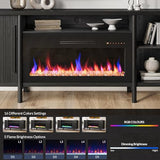 BELLEZE 66" TV Stand with 36" Electric Fireplace, Wood Console Table for TVs up to 75 Inches, Entertainment Center with Storage Cabinets for Living Room, Bedroom - Portman (Espresso Black) BELLEZE