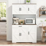 GRUSIGN 71" Pantry Cabinet with Charging Station, Large Capacity Kitchen Hutch Storage Cabinet, Kitchen Cabinet with Microwave Stand, Storage Drawers & Adjustable Shelves for Dining Room, White GRUSIGN