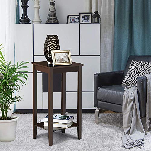 Yaheetech Side Table set of 2, Wooden End Tables with Storage Shelf and Solid Wood Legs, 29in High Telephone Table Narrow Sofa Side tables for Living Room/Small Spaces/Hallway/Study, Dark Cof - WoodArtSupply