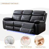 Power Recliner Sofa Set 3 Piece with Bass Speakers for Living Room,Faux Leather 3 Seater Reclining Couch with Wireless Charger and Loveseat Theater Seating,Electric Recliner Chair with LED Light,Black Comfort Stretch