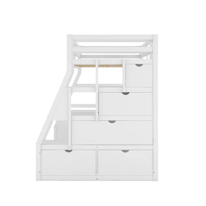 Harper & Bright Designs Twin Loft Bed with Stairs, Desk, and Storage – Solid Wood Frame in White