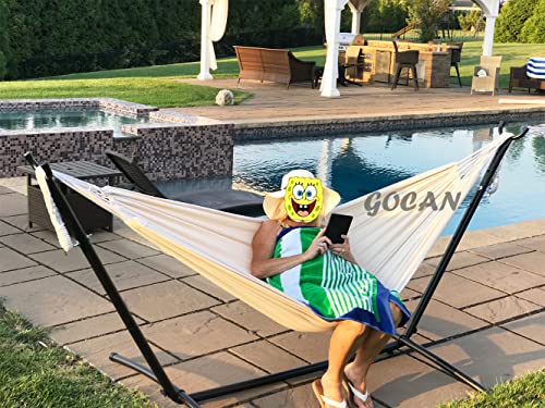 GOCAN Brazilian Double Hammock 2 Person 330X150cm Load 500Pound Cotton Hammock for Patio Porch Garden Backyard Lounging Outdoor and Indoor (Beige) GOCAN