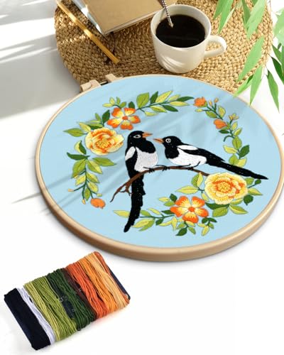 TINDTOP Embroidery Kit for Beginners Adult, Bird Embroidery Kit for Beginners Include Embroidery Cloth Hoops Threads for Craft Lover Hand Stitch with Embroidery Skill Techniques TINDTOP
