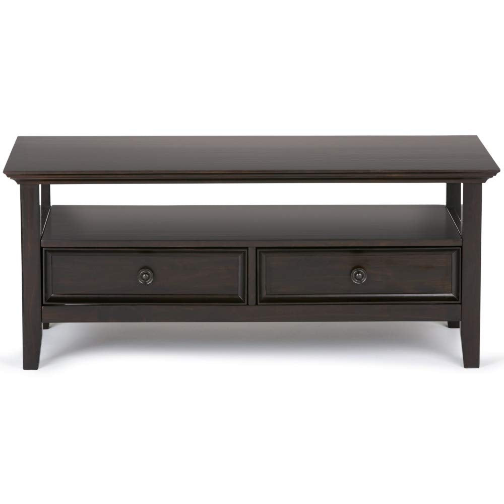 SIMPLIHOME Amherst SOLID WOOD 44 inch Wide Rectangle Coffee Table in Hickory Brown for the Living Room and Family Room SIMPLIHOME