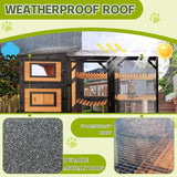 Nicedday Catio Outdoor Cat Enclosures, Large 4 Tiers Wood Cat House, Cat Enclosure Connect to Window with Weatherproof Roof, 4 Platforms, Scratching Pole & Bridge nicedday