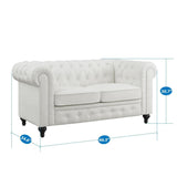Naomi Home Chesterfield Leather Loveseat, Mini Sofa Love Seat, Small with Rolled Arms, Tufted Cushions 2 Seater Loveseats for Small Spaces, Living Room White Naomi Home