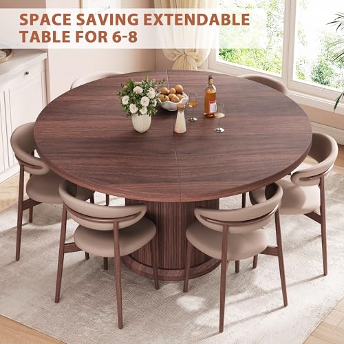 Jocoevol 47″–63″ Extendable Round Dining Table for 4–8 with Dust-Proof 2-Tier Storage Shelf Space Saving Expandable Wood Oval Circle Dinner Furniture with Pedestal Base (Black) Jocoevol