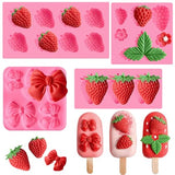 JOERSH 4PCS Strawberry Fondant Molds, Bow Fondant Silicone Molds, Fruit Baking Mold for Cake Decorating, Cupcake Topper, Chocolate, Candy, Candle, Clay