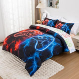 Meeting Story Full Size Bed in A Bag 5 Pieces Gaming Bedding Set for Boys RedBlue Gamer Comforter with Sheet Set for Kids Teen Cool Video Game Black Quilt Bedding Set(RedBlue) Meeting Story