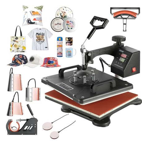 VEVOR 8 in 1 Heat Press Machine Combo, 360° Swing Away Tshirt Press Machine for Printing Hat Mug T Shirts Cap, 12x15 Digital Multifunctional Sublimation Heat Transfer Machine VEVOR