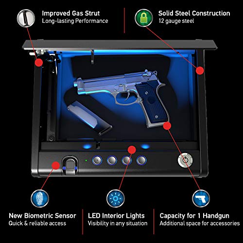 SentrySafe Biometric Gun Safe for Handgun or Pistol, Fingerprint Safe with Interior Light, 1 Handgun Capacity, Firearm Storage with Bolt Down Kit, QAP1BLX