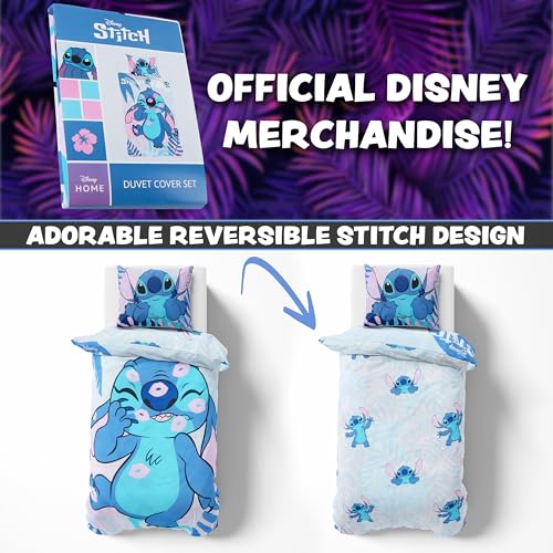 Disney Stitch Duvet Cover and Pillowcase Set, Single or Double Size, Bedroom Accessories for Kids Teens (Blue Stitch Single) Disney
