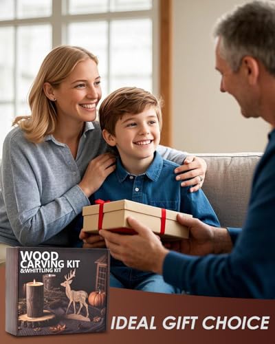 Wood Carving Kit Whittling Kit: Deluxe Wood Carving Tools Set with Leather Case Wood Carving Knife Widdle Kit - Woodworking Gift Kit with Basswood Blocks Hobby for Adults Kids Beginners Bluvizo