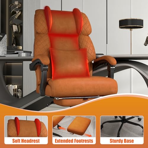 Ergonomic Office Chair with Footrest, 400lbs High Back Executive Home Office Computer Chair with Unique Ear-Shape Headrest for Neck Support,Brown Leather Office Chairs for Home Office Work Hihady