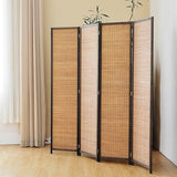 Pawlabay 4 Panel Bamboo Room Divider Screen,5.6 FT Tall Bamboo Divider Folding Panel Screen,Freestanding Panel Divider for Room Seperation,Brown PawlaBay
