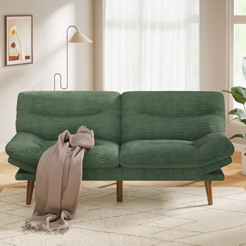Pipishell Futon Sofa Bed, 75 Inch Corduroy Futon Couch Convertible with Adjustable Backrest and Armrests, Recliner Sleeper Sofa for Small Spaces, Living Room, Office, Guest Room (Green, 75 Inch) Pipishell