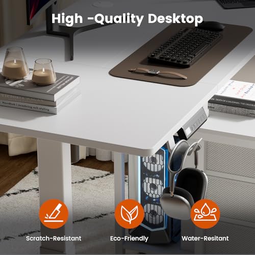 REAHOME Electric Standing Desk with Drawers, 47 x 24 Inches Height Adjustable Sit Stand Desk with Storage, 3 Memory Preset Home Office Computer Table, Printer Cabinet, 2 Hooks, Cable Management, White REAHOME