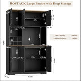 HOSTACK Kitchen Pantry Storage Cabinet, 71" Tall Food Pantry Cabinet with Microwave Stand, Farmhouse Kitchen Hutch Cabinet, Coffee Bar Hutch with Wine Rack for Dining Room, Living Room, Black HOSTACK