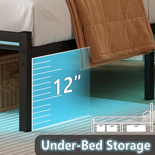 CLIBFENG Full Size Bed Frame with Headboard,Heavy Duty Steel Slats Support-LED Bed Frame with USB Charging Station,Mattress Foundation-Under Bed Storage,No Box Spring Needed,Noise Free，Black CLIBFENG