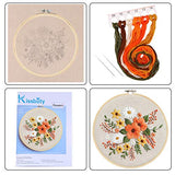 KISSBUTY Embroidery Kit with Pattern, Bamboo Hoop, Color Threads, Floral Pattern (Flowers), for Kid