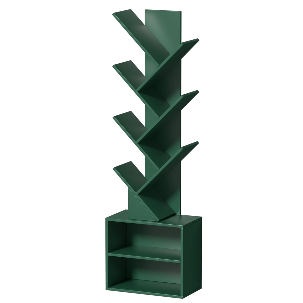 SHEEPAM 10 Tier Tree Bookshelf,Christmas Green Bookcase for Narrow Space, Storage Organizer Floor Standing Bookshelves for Books, Tall Book Case for Home Office, Living Room, Bedroom