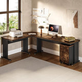 LITTLE TREE 83 Inch L-Shaped Office Desk with Drawers, Large Executive Office Desk with Storage, Wooden Computer Desk with File Cabinet, Modern Work Desk for Home Office, Brown LITTLE TREE