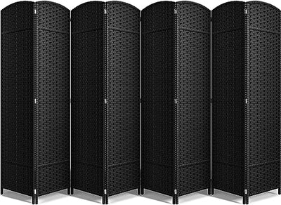 Sorbus 8-Panel Black Room Divider with Double Hinged Panels, 6 ft Tall Folding Privacy Screen