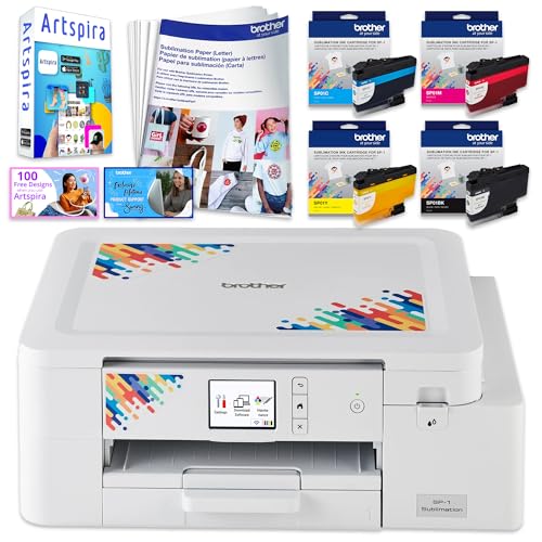 Brother SP-1 Sublimation Printer with Full CMYK 47ml Ink Set, 10 Dye-Sublimation Transfer Sheets & Artspira Design Software