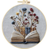 FONNUY Embroidery Kit for Beginners, Flower Book Pre-Stamped Pattern Kits for Adults with Hoop, Cross Stitch Easy to Follow Color Thread Needlework, 8'' Hoop (Blue)