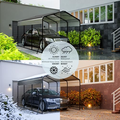 10x15 FT Metal Carport, Heavy Duty Carports Canopy with Galvanized Steel Frame & Roof, Outdoor Garage Car Port for All-Weather, Outdoor Galvanized Shelter for Car, Boats and Truck Reljofum