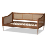 Baxton Studio Ogden Mid-Century Modern Walnut Brown Finished Wood and Synthetic Rattan Twin Size Daybed Baxton Studio
