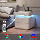YESHOMY Nightstand with LED Light and Charging Station, Endtable with 2 Drawers, Bedside Table with Large Capacity, for Bedroom, Set of 2, 21.2" Height, White YESHOMY
