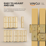 VINGLI 70'' H Room Divider, Non-Woven Fabric Privacy Screen, Indoor Partition Wall Dividers, Freestanding Hinged Space Separator with Modern Unique Pattern (Gold, 6 Panel) VINGLI