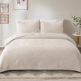Exclusivo Mezcla Ultrasonic Full Queen Quilt Bedding Set, Lightweight Brich Beige Bedspreads Soft Modern Geometric Coverlet Set for All Seasons (1 Quilt and 2 Pillow Shams) Exclusivo Mezcla