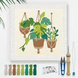 DOODLREAM Monstera Deliciosa DIY Punch Needle Embroidery Kit for Adult Beginner, 9.4" Potted Plant Leaf Punch Stitching Craft Set for Starter with Frame,Fabric Pattern,Threader, Yarn, Pinch Needle