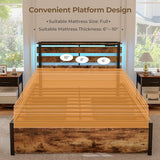Giantex Full Bed Frame with LED Lights Headboard and 4 Storage Drawers, Metal Platform Bed with Outlets and USB Ports Charging Station, Easy Assembly, No Box Spring Needed, Smart LED Bed Frame Giantex