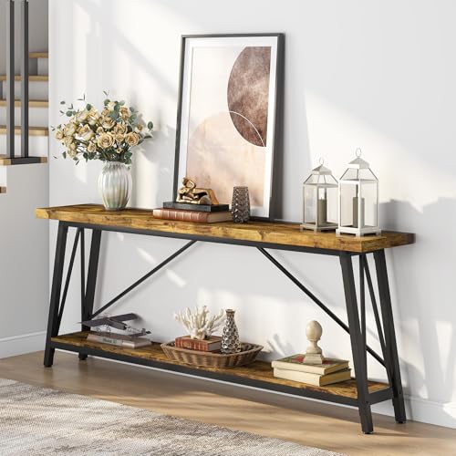 Tribesigns 70.9 Inches Extra Long Sofa Table Behind Couch, Industrial Entry Console Table for Hallway, Entryway & Living Room, Rustic Brown Tribesigns