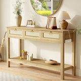 SUPERJARE Rattan Console Sofa Table with Outlets and USB-C Port, 3 Drawer Entryway Table with Synthetic Rattan Surface, Open Shelf, Behind Couch Entry Foyer Hallway Storage, Natural SUPERJARE