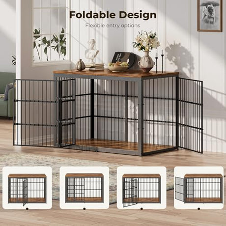 Lyromix 54" Dog Crate Furniture with Foldable Door, XXL Dog Crates for Large Dogs, Wooden Decorative Dog Cage Kennel Indoor End Table, Rustic Brown Lyromix