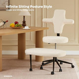 Pinmoco Ergonomic Cross Legged Office Chair Extra Wide for ADHD and Meditation, Kneeling Chair with 360° Swivel Wheels and Reversible Seating, Adjustable Height and Seat Deapth, Teddy Fabric, White Pinmoco