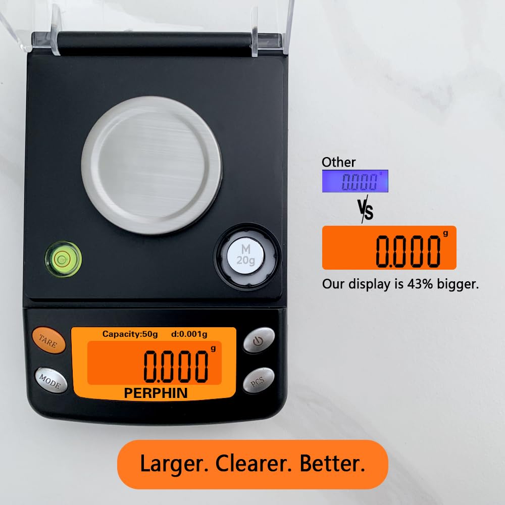 TOPWEIGH Milligram Scale, Dual Powered, Large Display, mg Scale, Adjustable Feet, 50g x 0.001g -Black, Digital Powder Scale, Level Bubble, Accurate and Sensitive TOPWEIGH