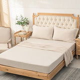 PURE ERA Jersey Knit 4pc Bed Sheet Set 100% T-Shirt Heather Cotton Super Soft Comfy Breathable Fits Mattress Up to 20" Extra Deep Pocket (Heather Beige, King) PURE ERA